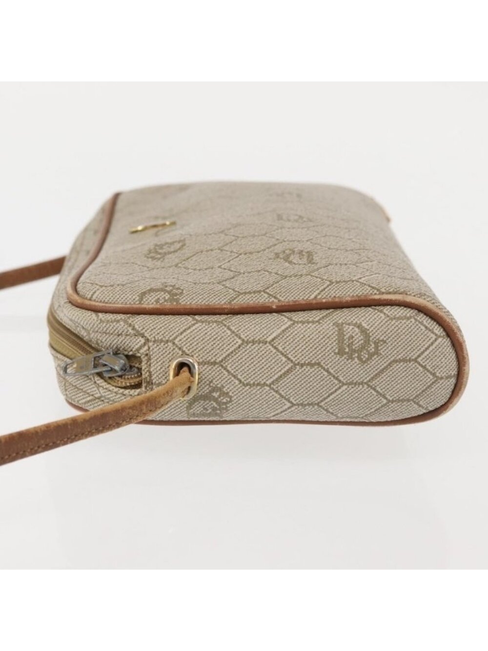 Authentic Christian Dior Honeycomb Canvas Shoulder Bag PVC Beige Gold - Picture 11 of 16